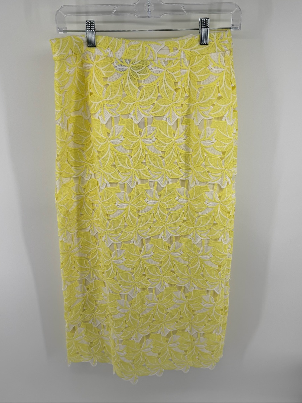 Sunday in Brooklyn Yellow & White Floral Lace Midi Skirt